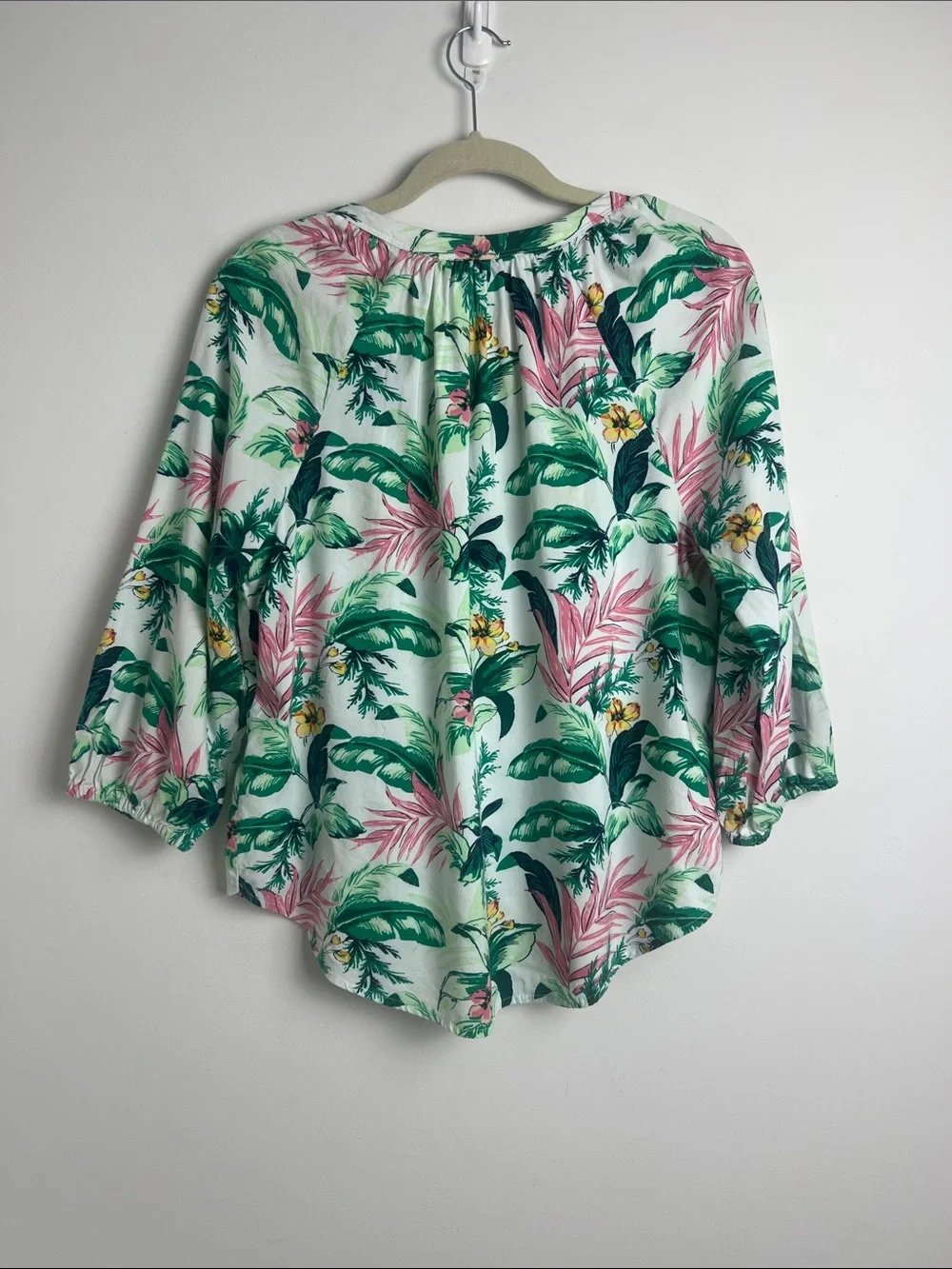 LOFT‎ Medium Tropical Floral Print 3/4 Puff Sleeve Cotton Blend Blouse Top